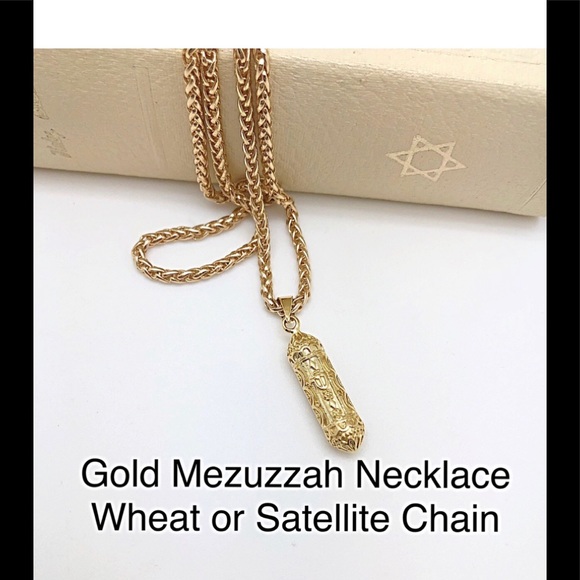 Gold Unisex Mezuzah on Satellite or Wheat Chain, 15” to 33”, Gift Boxed, NEW! - Picture 5 of 8